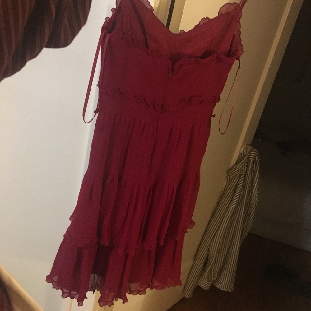 BCBG RED CHIFFON RUFFLE DRESS - Picture 3 of 4